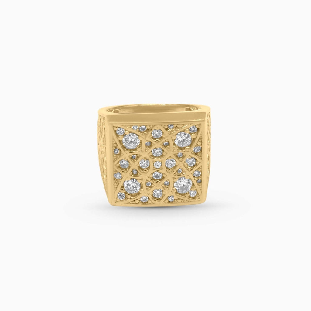 10K Gold Square Crown Ring with Stones Pochy Jewelry