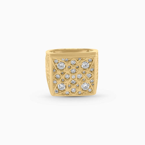10K Gold Square Crown Ring with Stones Pochy Jewelry