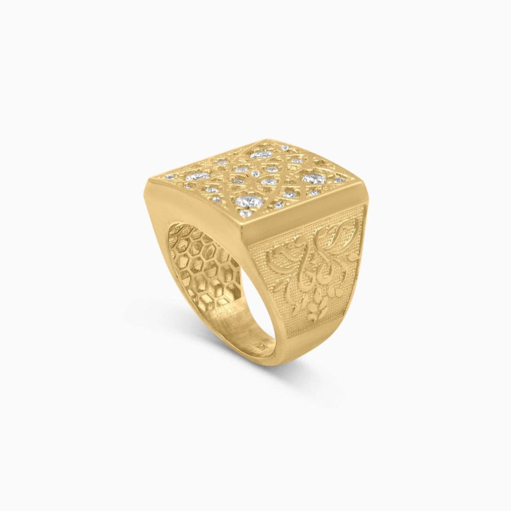 10K Gold Square Crown Ring with Stones Pochy Jewelry