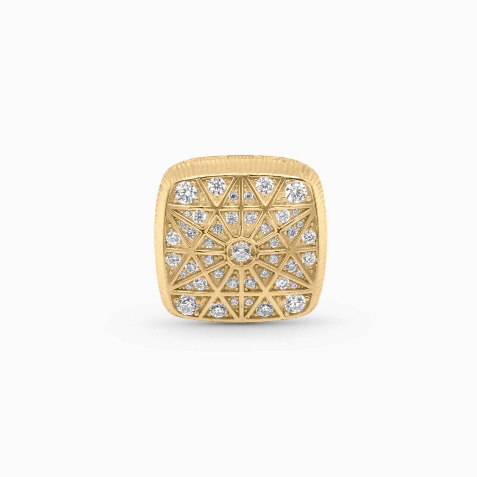 10K Gold Starburst Grid Ring with Stones Pochy Jewelry