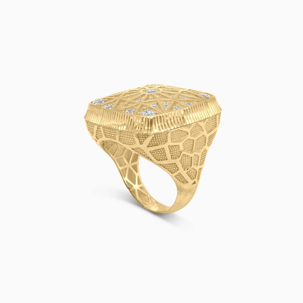 10K Gold Starburst Grid Ring with Stones_Pochy Jewelry