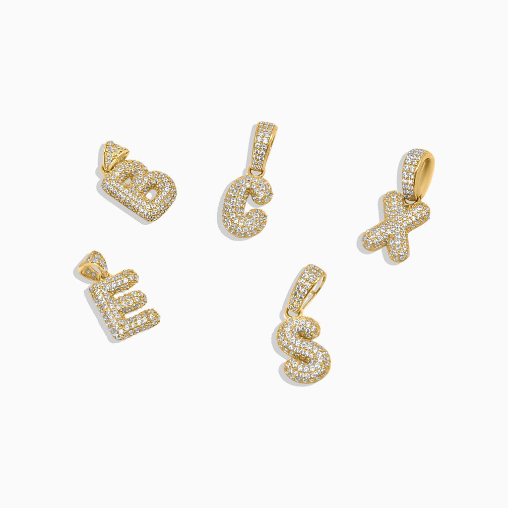 Gold Letter Pendants – Iced Initial Charms (A-Z) in 10k - Pochy Jewelry