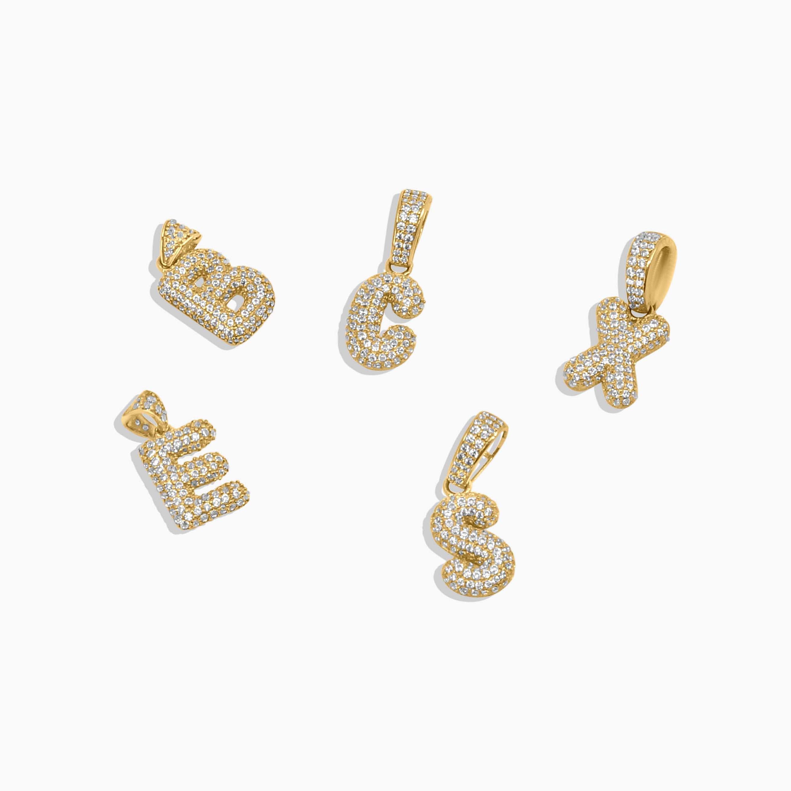 Gold Letter Pendants – Iced Initial Charms (A-Z) in 10k - Pochy Jewelry