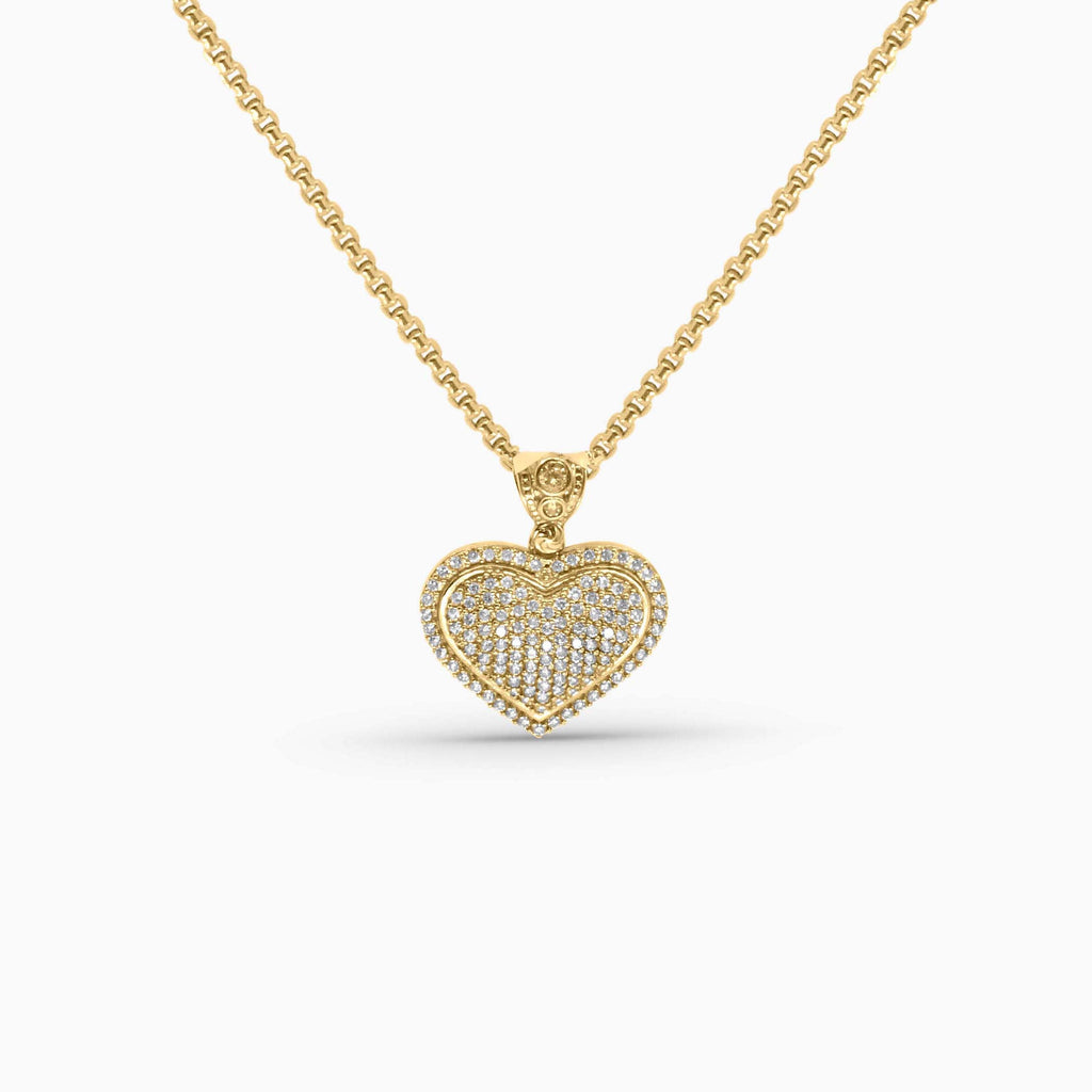 Gold Heart Pendant – Full Pavé Layered Heart Design in 10k - Pochy Jewelry