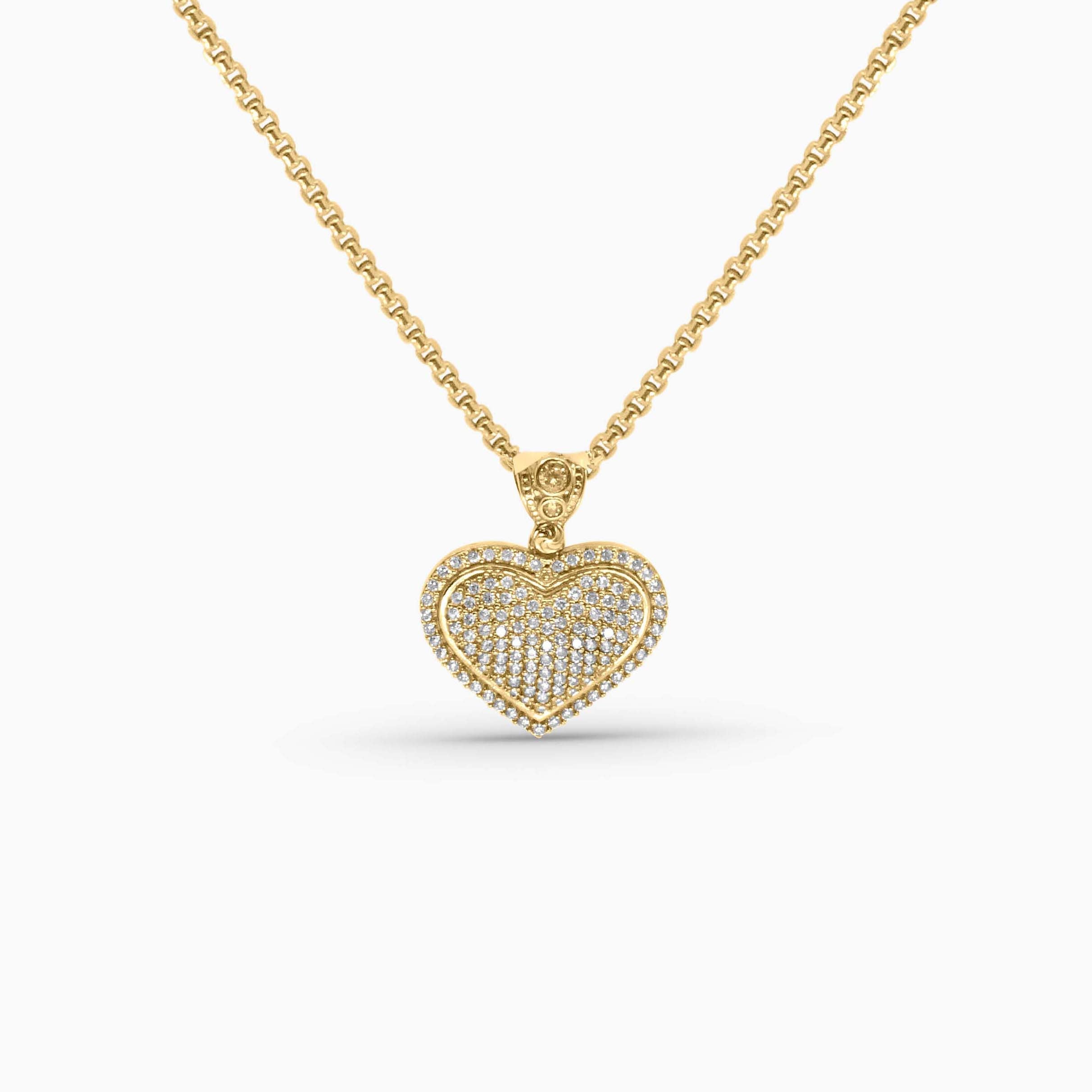 Gold Heart Pendant – Full Pavé Layered Heart Design in 10k - Pochy Jewelry