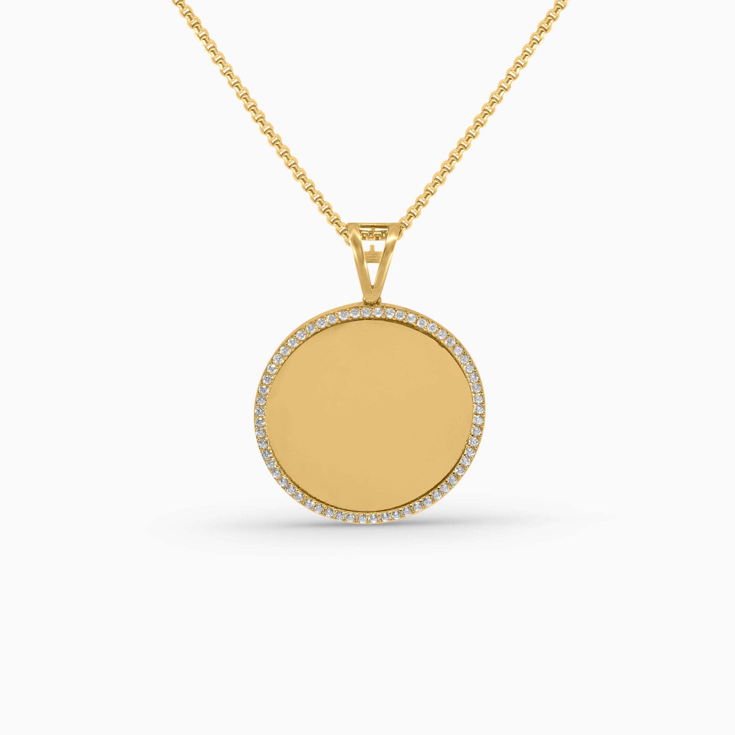 Gold Circle Medallion –Memory Pendant with Stone Frame in 10k - Pochy Jewelry