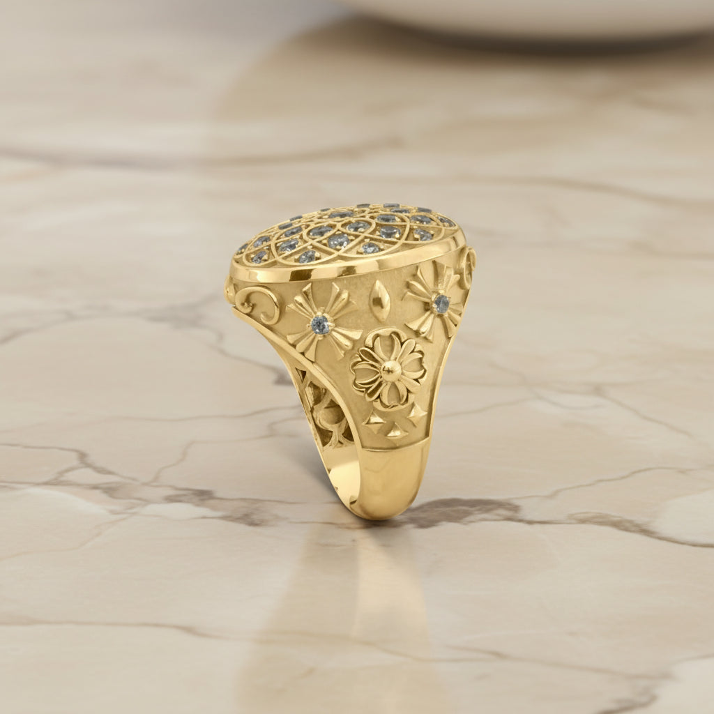 Anillo rosetón de oro de 10K para hombre