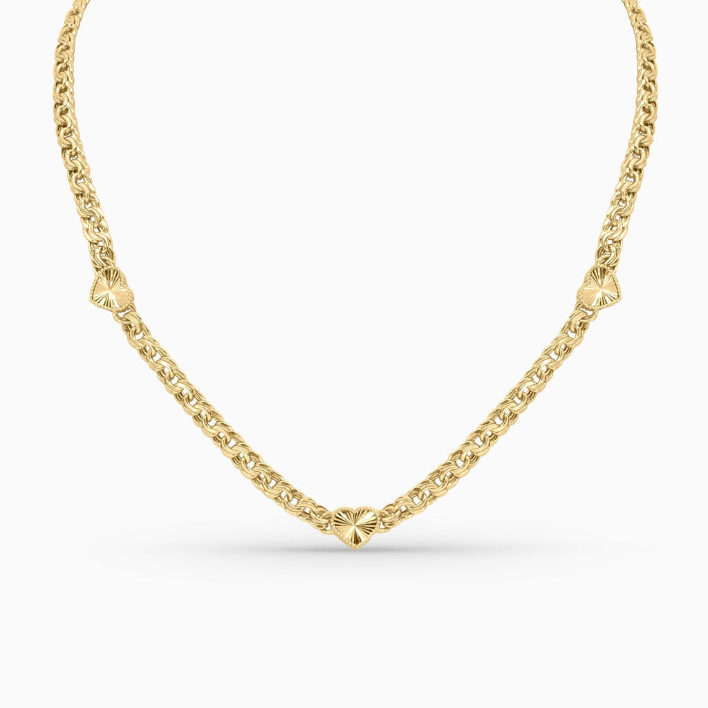 Gold necklace on a white background