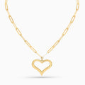 10K Gold Open Heart Pendant Paperclip Necklace