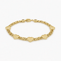 Gold bracelet with heart-shaped links on a white background